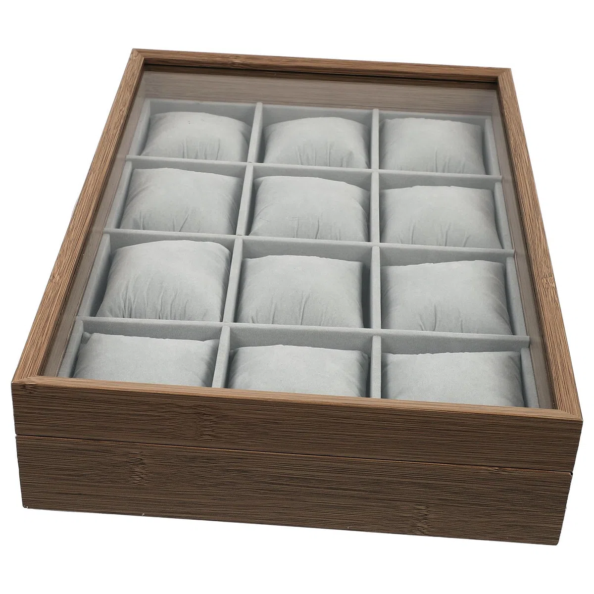 Caja organizadora de relojes de madera con 12 ranuras grandes y 12 almohadas suaves, ideal para joyas y uso personal