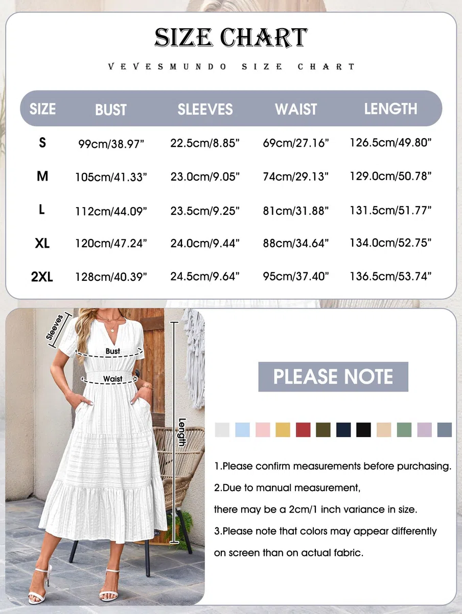 VEVESMUNDO Vestido de verano para mujer, manga corta, de algodón, informal, línea A, cuello redondo, vestido informal, vestido de lino, vestido largo con bolsillos