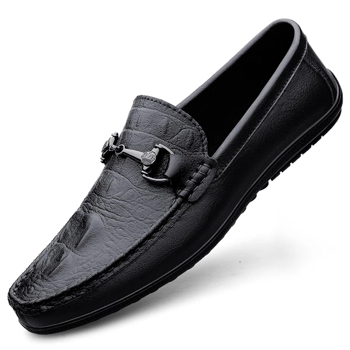 Mocasines de vestir de piel auténtica para hombre, mocasines casuales de moda para uso diario, Black, 41 1/3 EU