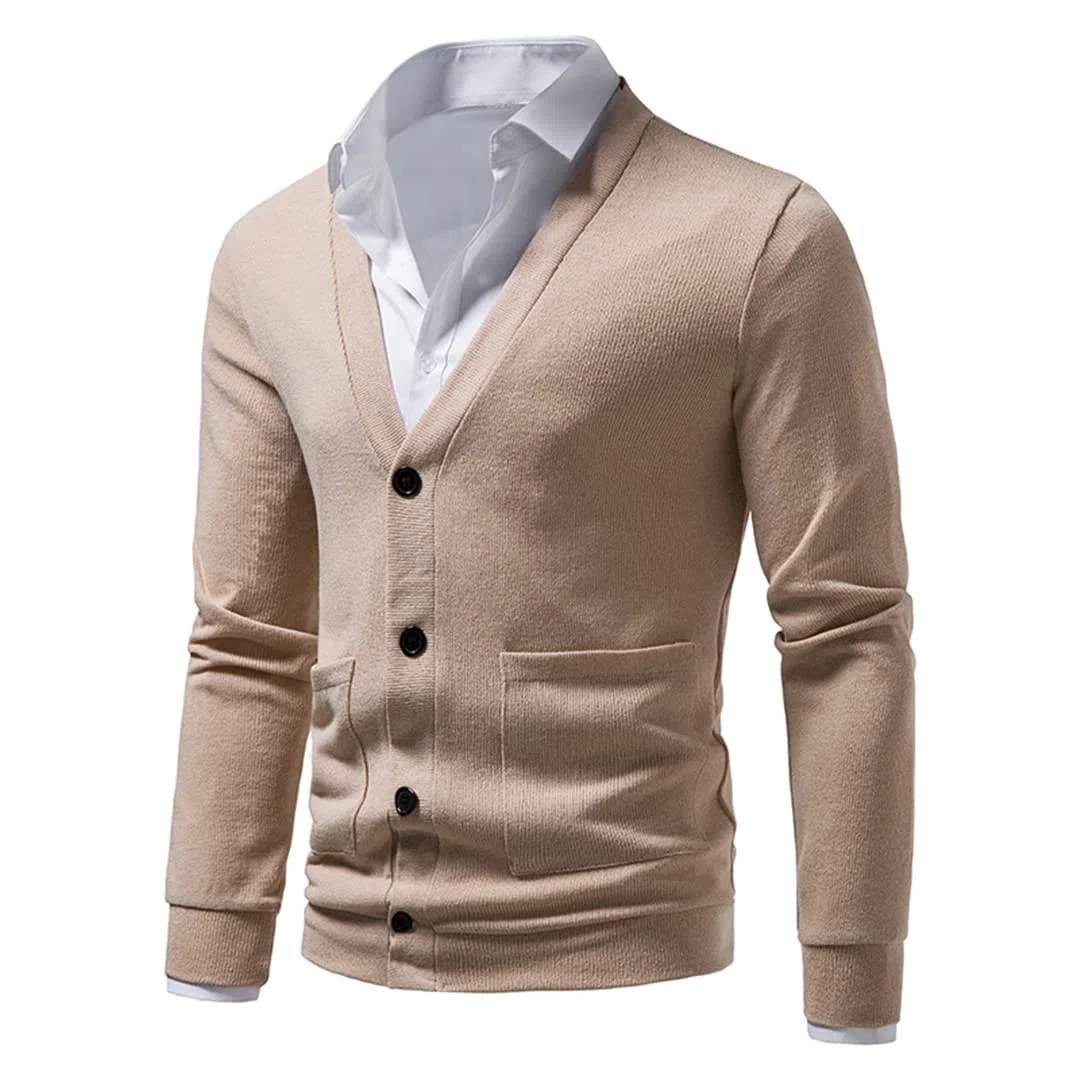 Vogrtcc Cárdigan Primavera Otoño Cuello en V Suéter De Punto Abrigo Hombres Casual Chaqueta De Color Sólido Chaqueta De Punto
