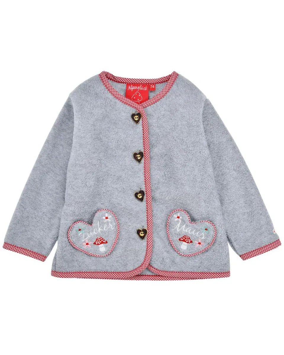 Bondi Chaqueta de forro polar para niña con diseño de ratón de azúcar 86933 en color gris melange – Cazadora acogedora con bonitos bordados, ideal para los días fríos.