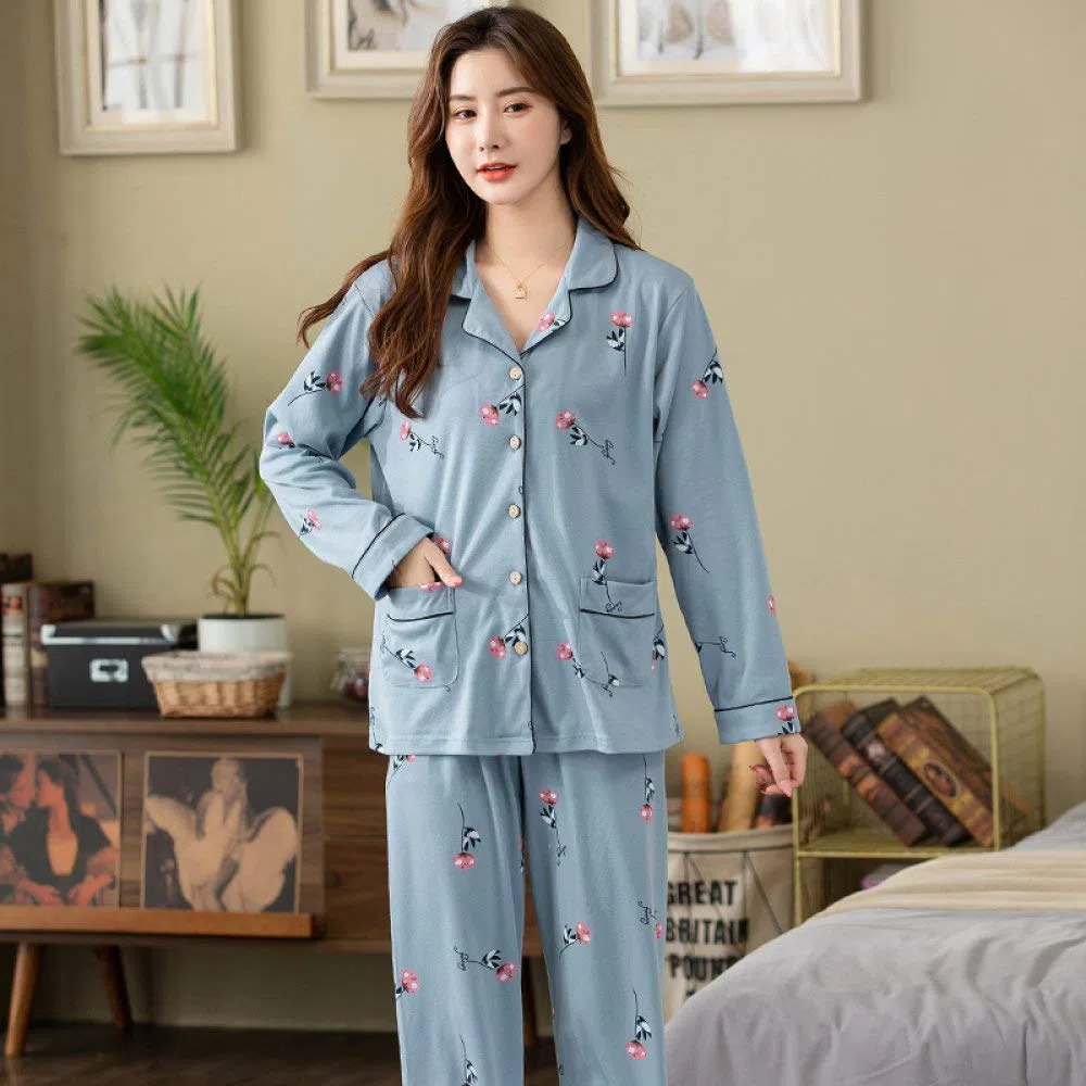 Conjunto De Pijamas De Mujer,Conjunto De Pijamas De Algodón Suave Con Estampado De Botones Conjuntos De Pijamas Con Bolsillos Ropa De Dormir De Manga Larga Tallas Grandes Ropa De Dormir Ropa De Dorm