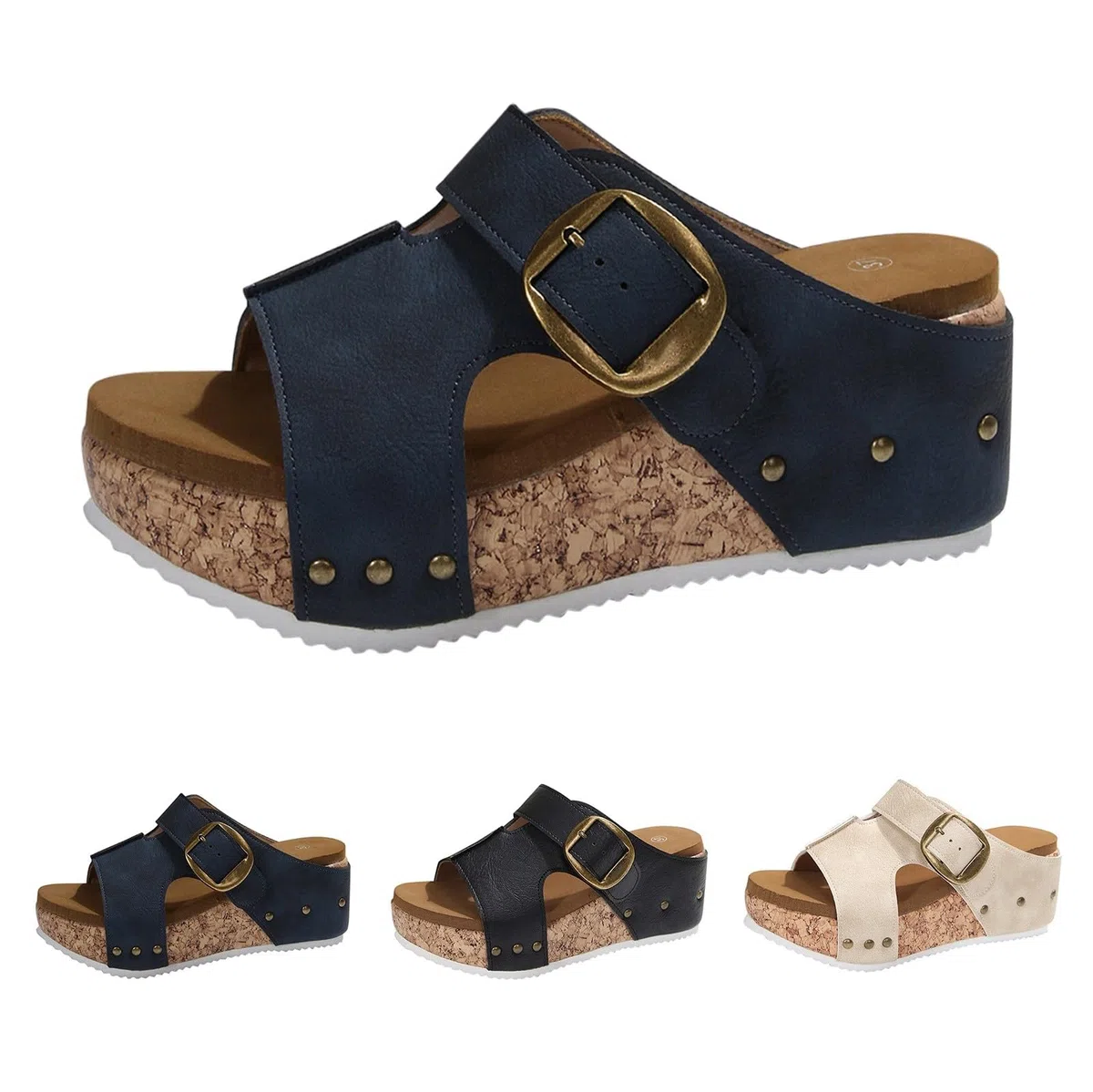 Genérico Chanclas con Cuña para mujer con hebilla y gruesa de tamaño, nuevas sandalias de playa con punta abierta y hebilla para Casual Senderismo