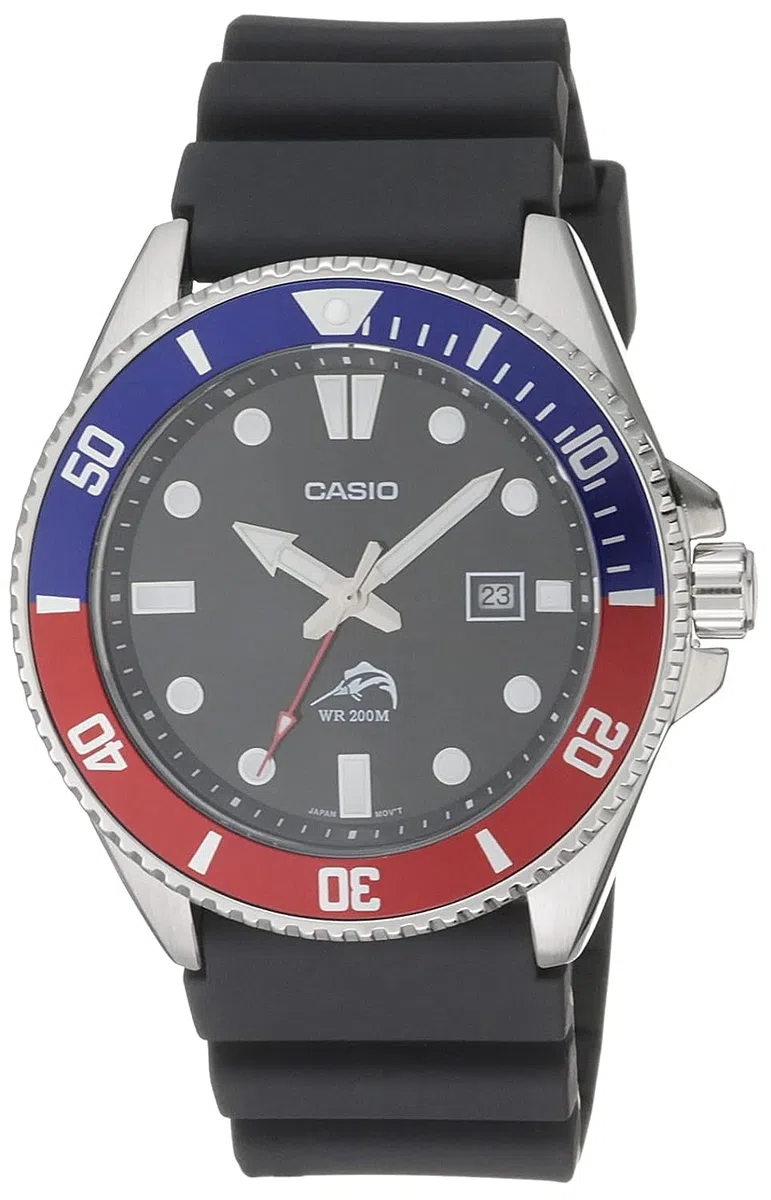Casio Reloj de Cuarzo de Acero Inoxidable para Hombre con Correa de Resina, Negro, 26 (Modelo: MDV-106B-1A2VCF), Azul/Rojo, Correa de Resina