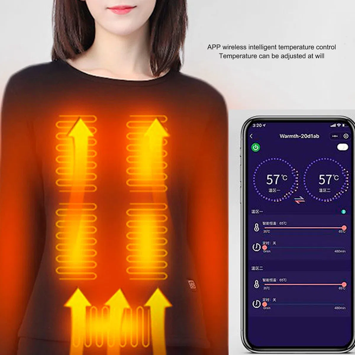 Camiseta interior calentada por infrarrojos con cuello redondo, control de temperatura por aplicación, camisas de calefacción eléctrica de 12 zonas para hombres y mujeres (4XL), #414, talla