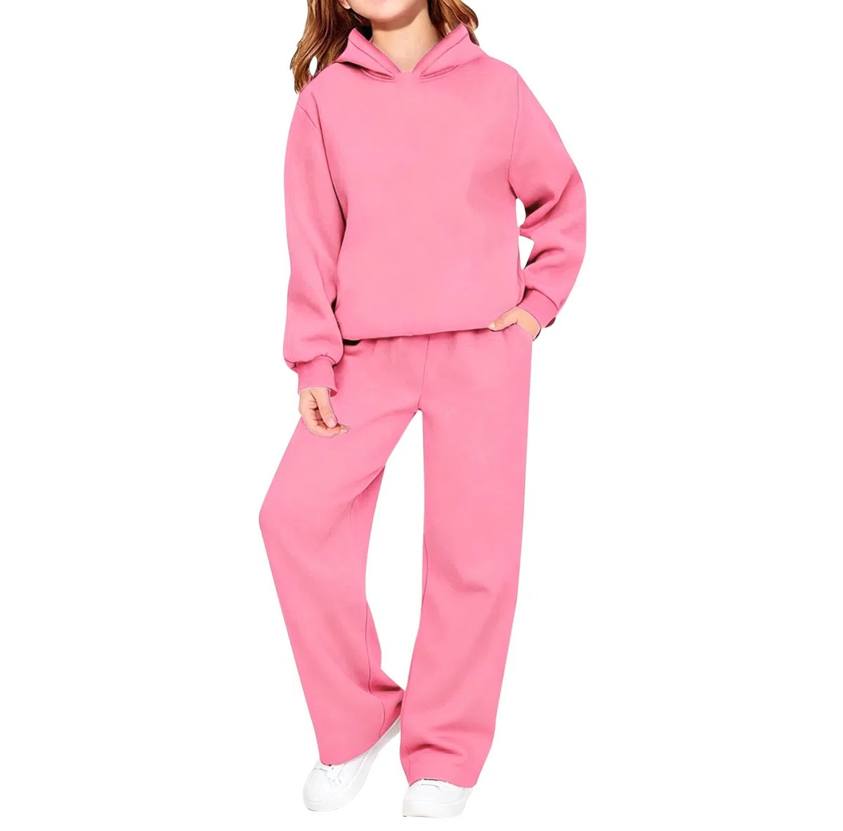 Conjunto de 2 piezas con capucha y pantalones deportivos para niñas, color rosa, 11-12 años | Sudaderas con capucha de pierna ancha para niños, ropa deportiva clásica, lisa, informal, suave, cómoda, ropa deportiva