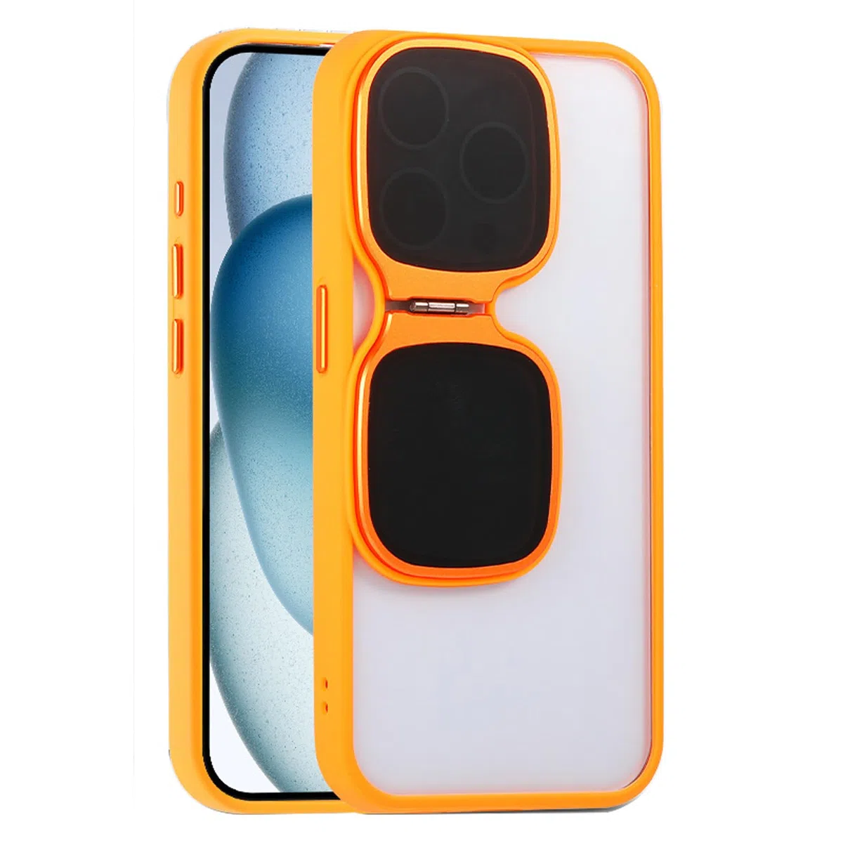 LXURY Carcasa para iPhone 15 Pro Max/15 Pro/15, Silicona Suave Frontera Funda con Abatible Soporte y Cámara Protección Ultrafina Estuche,Naranja,15