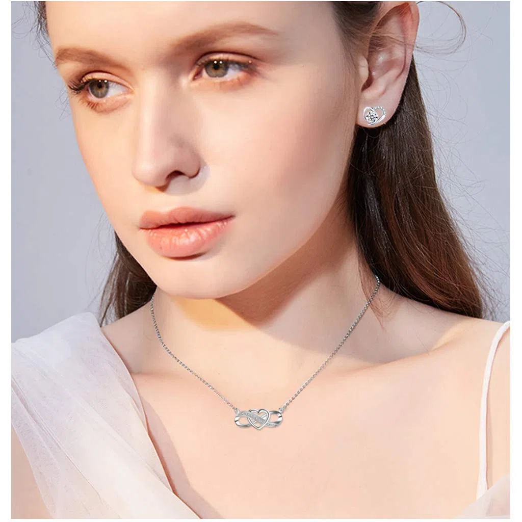 Juego de Joyas para Mujer, Collar y Pulsera Corazón Infinito, Pendientes Corazón con Cristales Austriacos, Plata de Ley 925, Un Regalo Para Una Mujer