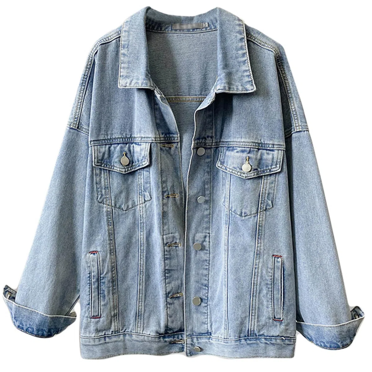 Chaqueta Vaquera Mujer Oversize Casual Trucker Chaqueta Vaquera con Bolsillos Abrigo Entretiempo Primavera Otoño