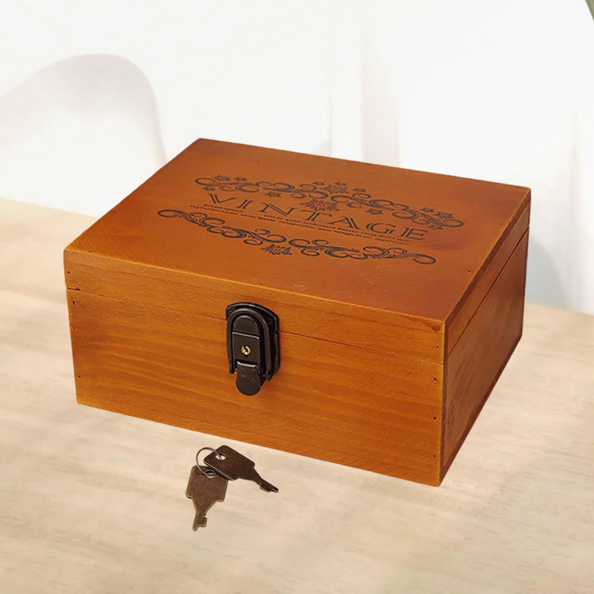 Colcolo Organizador de Almacenamiento de la Caja de Recuerdo de Madera Diseño Antiguo bloqueable Caja de Joyas de joyería compacta de joyería compacta para el, 25x19.5x11.7cm