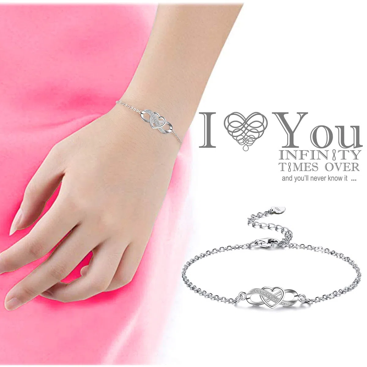 Juego de Joyas para Mujer, Collar y Pulsera Corazón Infinito, Pendientes Corazón con Cristales Austriacos, Plata de Ley 925, Un Regalo Para Una Mujer