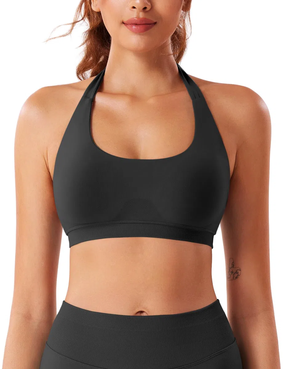 VOYJOY Sujetadores de impacto para mujer, de soporte medio bajo, sin costuras, espalda abierta, para gimnasio, yoga, ombliguera