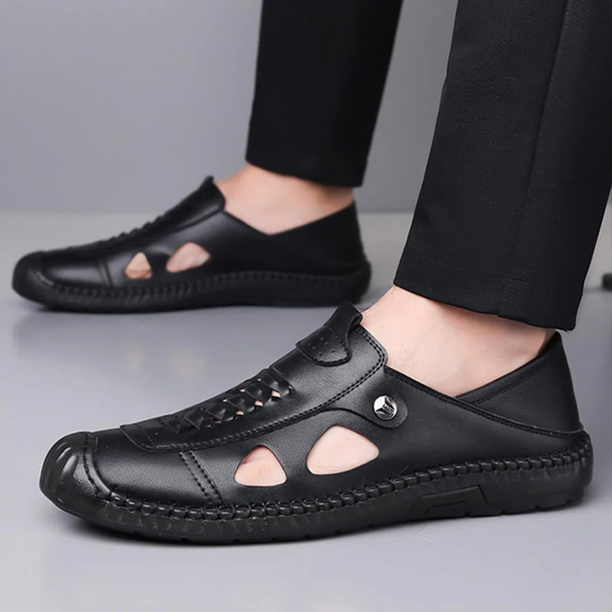 Sandalias Deportivas para Hombres Verano Cuero Transpirable Ligero Antideslizante Sandalias de Senderismo Trekking Al Aire Libre Playa Zapatos de Montaña