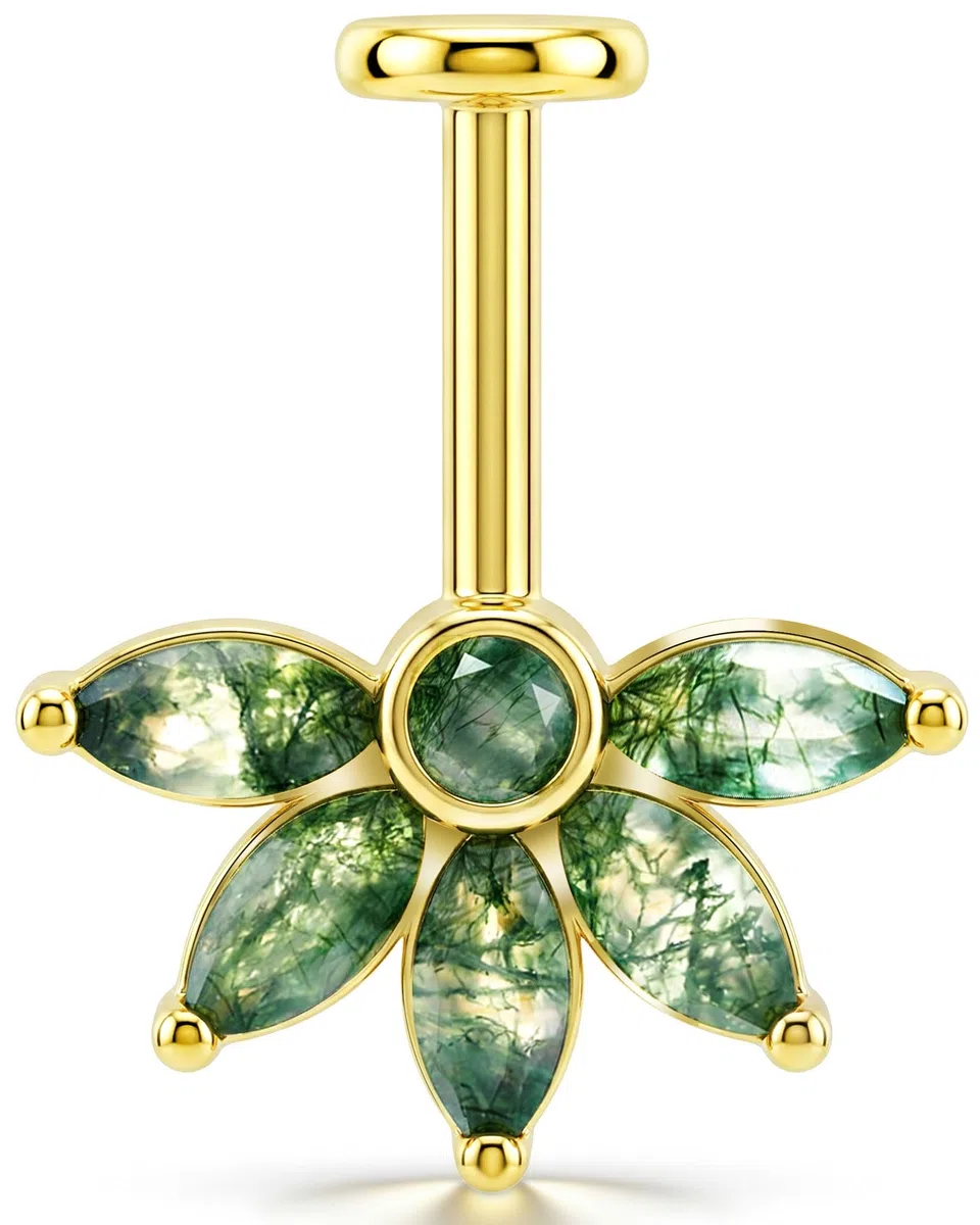 Jewseen Pendiente vertical oculto en forma de hélice, ágata, parte trasera plana, flor, cartílago, plata de ley 925, aretes de trago con rosca interna, joyería de 16 g, 6 mm
