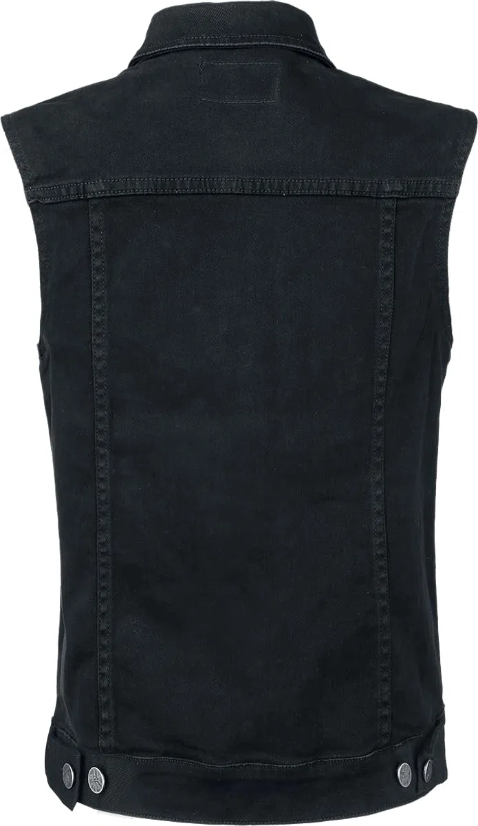 Black Premium by EMP Mujer Chaleco vaquero negro sin mangas con cuello de camisa