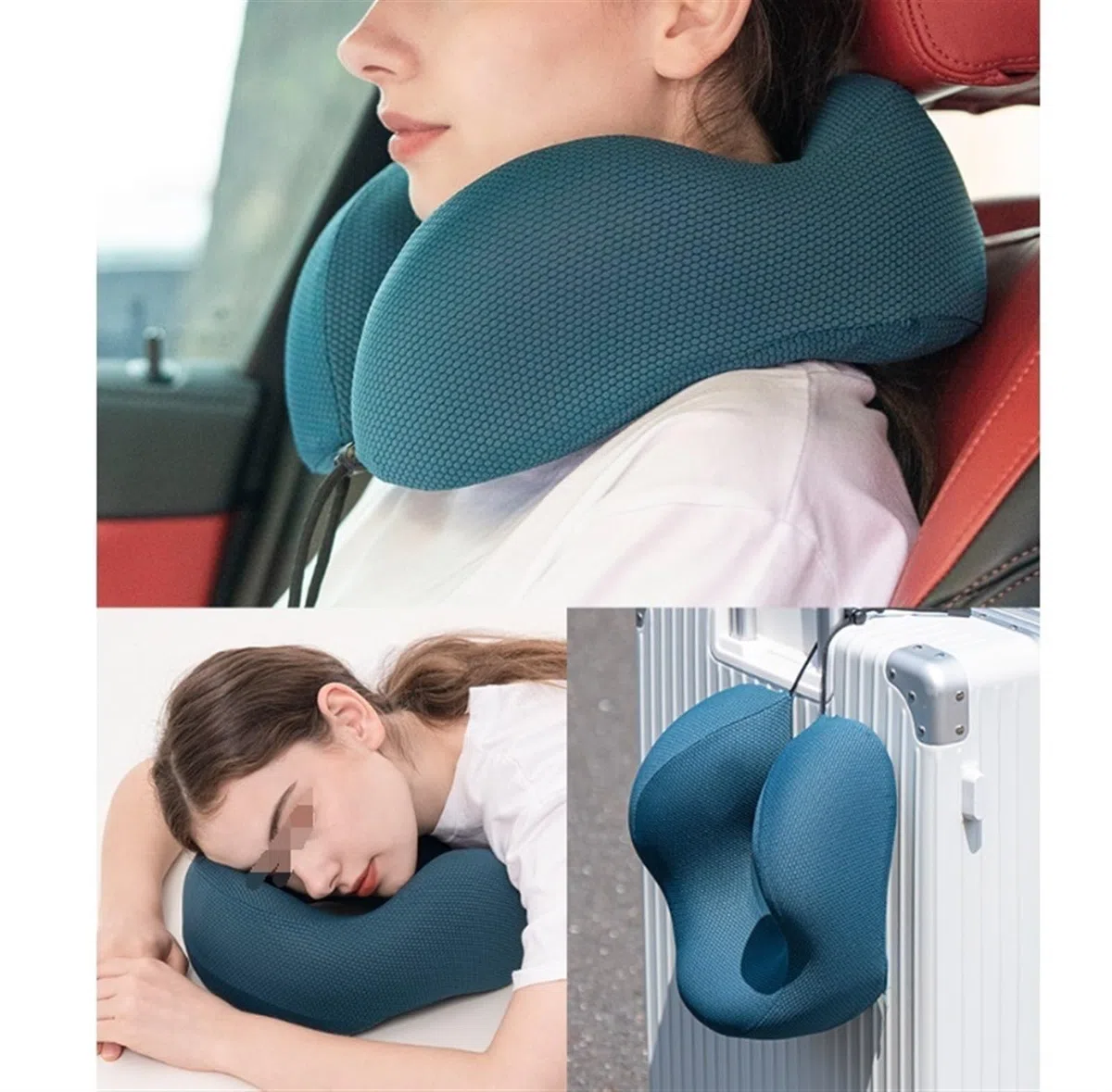Almohada De Viaje Cuello Oficina Almohada De Viaje Espuma Viscoelástica, Nailon para El Cuello, Avión Lavable Accessorios De Viaje(F)