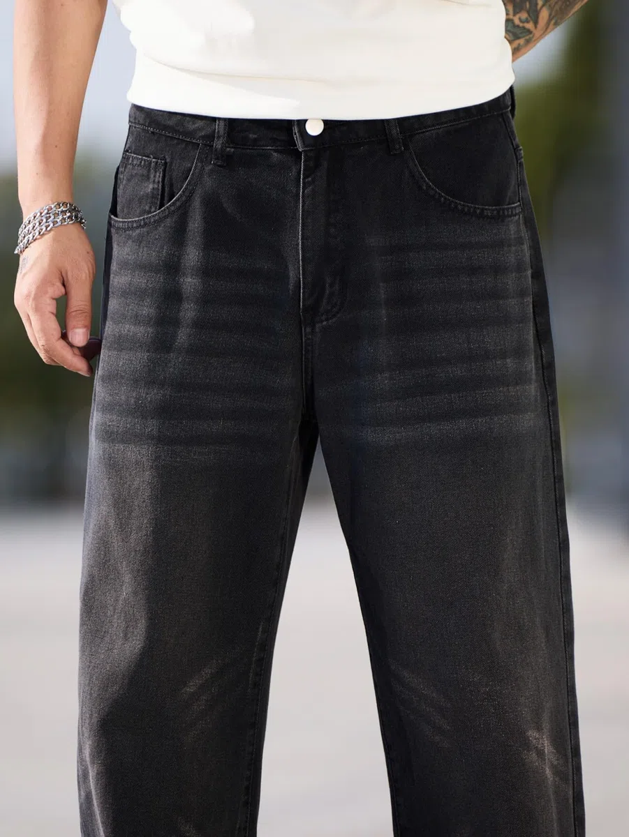 Jeans Baggy Hip Hop para Hombres,Jeans Skater de Pierna Ancha,Pantalones de Denim Holgados Streetwear