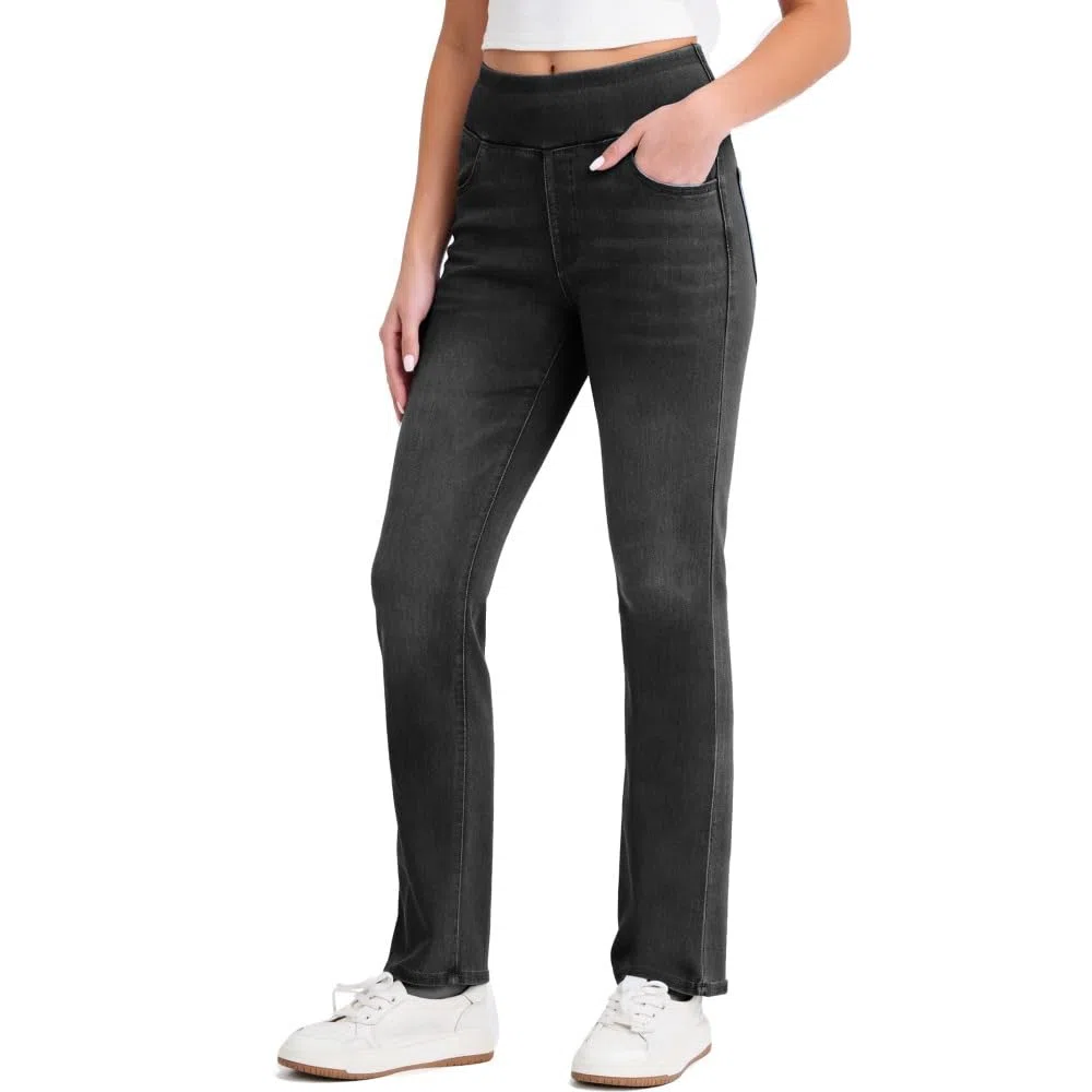 Jeans Mujer Stretch de Tiro Alto Corte Bootcut Lavado Denim Pantalones Casual Efecto Moldeador con Bolsillos Ajuste Recto y Cómodo slim/B/M