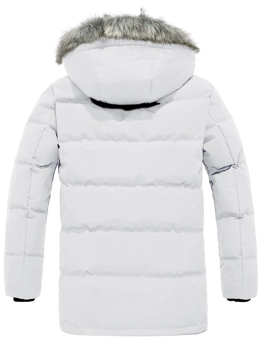 Wantdo Chaqueta de Invierno de Pluma para Hombre Impermeable Cortaviento de Longitud Media Versátil Abrigo con Capucha de Piel para Viajes Nieve