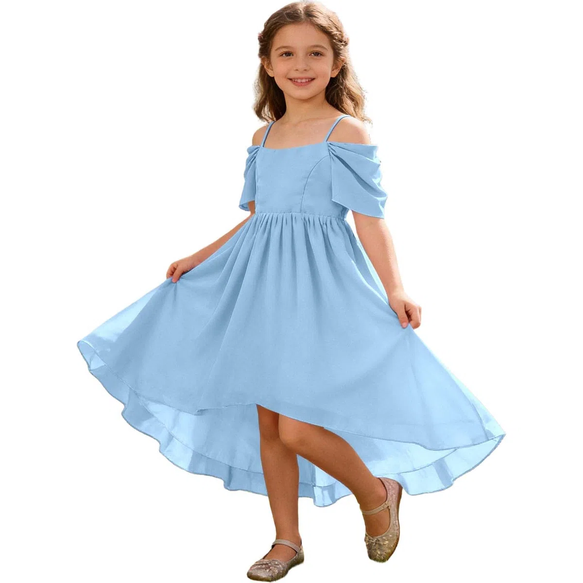 Vestido asimétrico de Gasa para niñas Vestido de Gala con Estampado Floral para Adolescentes y Ocasiones Formales como graduaciones y Bodas