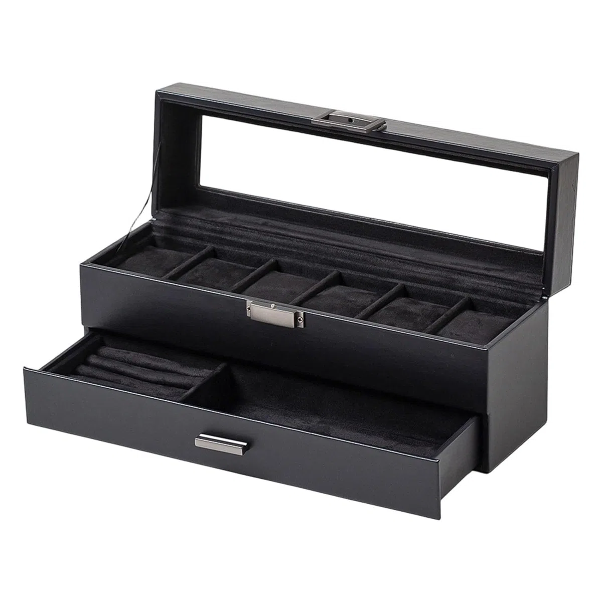 Estuche de almacenamiento de lujo de piel sintética con 6 ranuras y 2 capas para organizar tu colección ordenadamente organizadores de joyas, organizadores de relojes de piel sintética