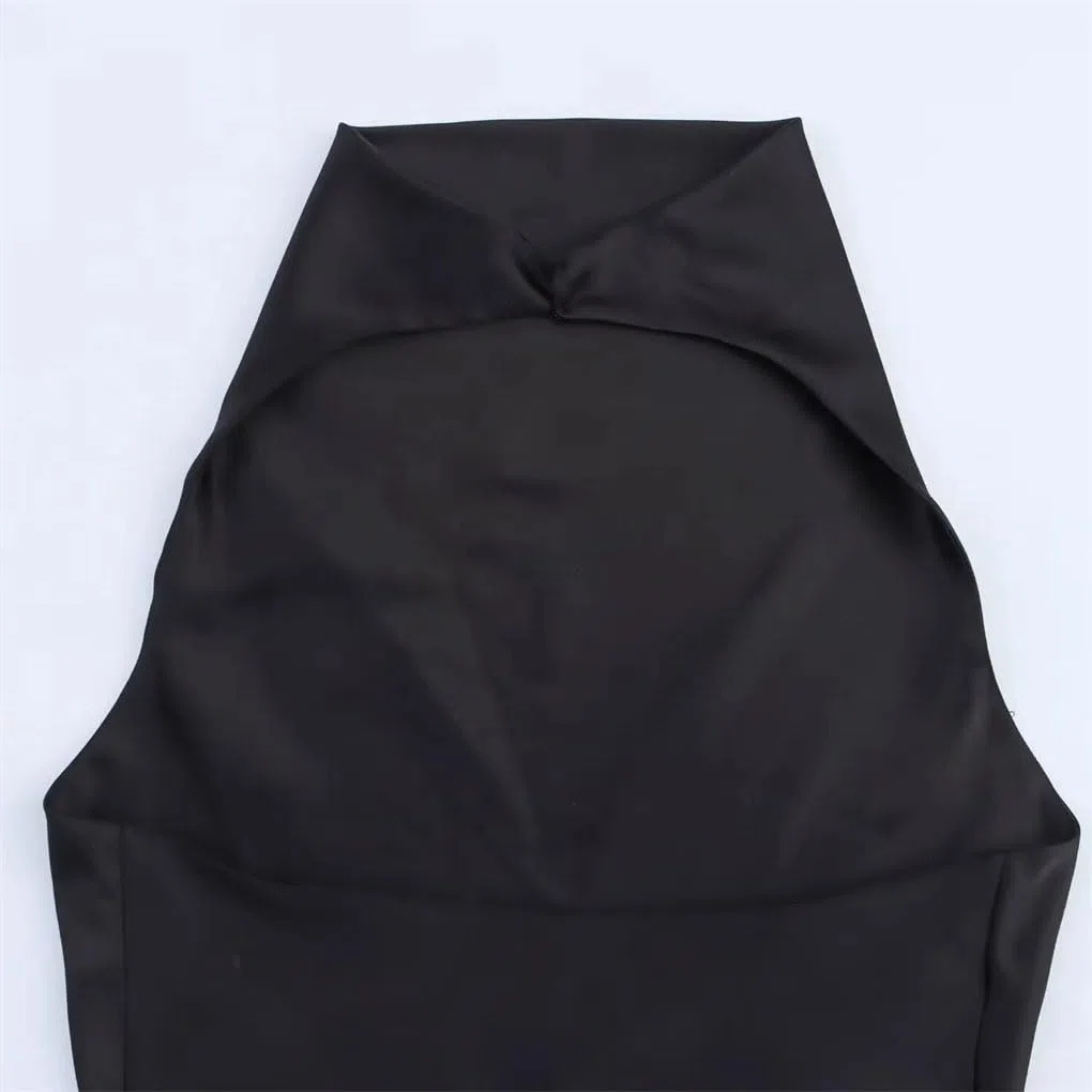 Vestido de fiesta de satén para mujer, sin mangas, sin mangas, ajustado, corto, corto
