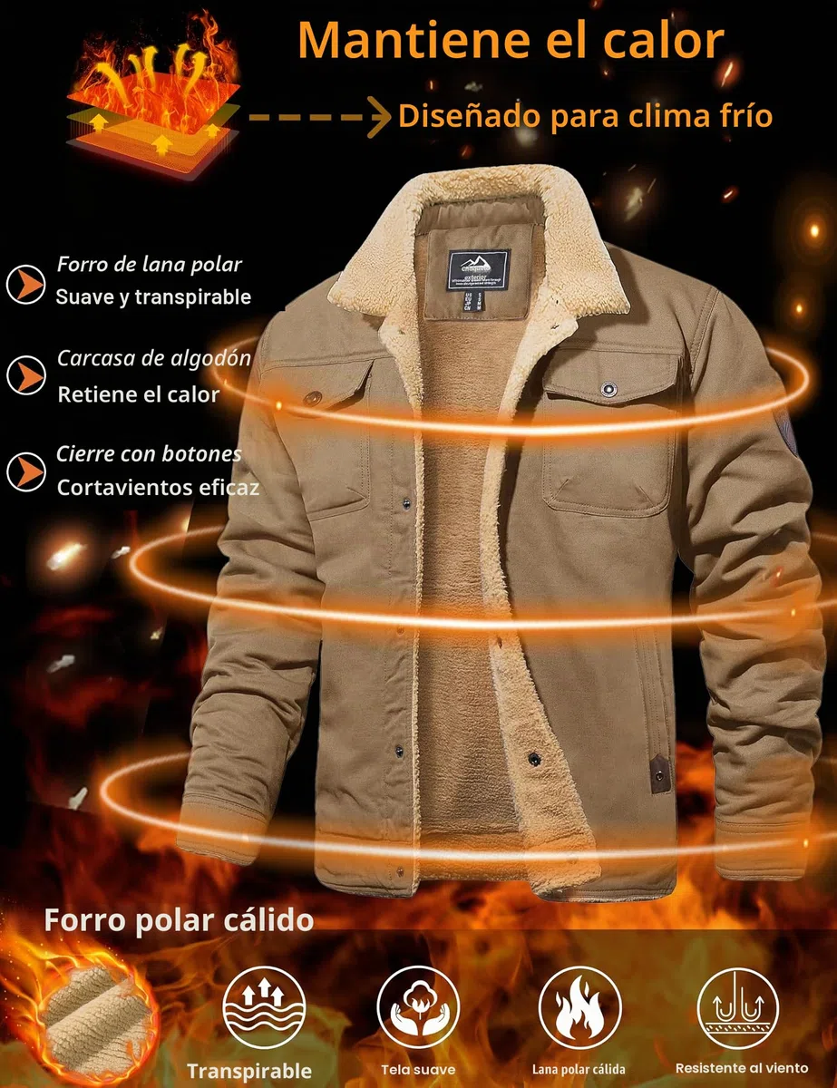 MAGCOMSEN Chaquetas de camionero para hombre, abrigo casual de invierno, chaquetas tipo cargo de algodón cálido con 5 bolsillos