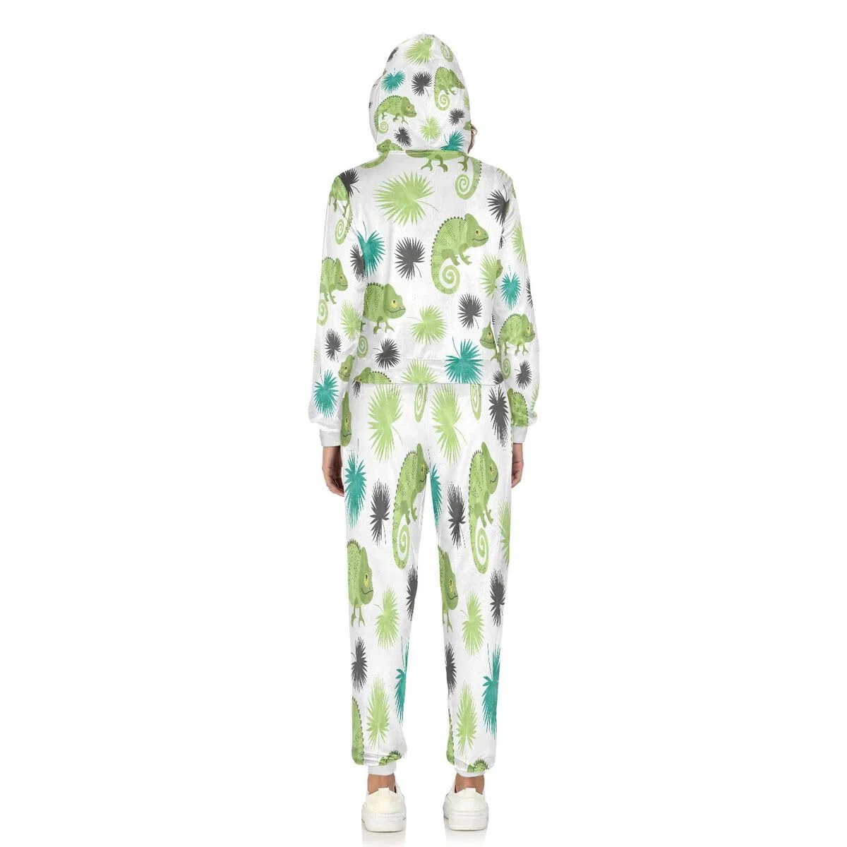 Conjunto deportivo de 2 piezas para mujer, diseño de hojas de palma, camaleón tropical, conjunto deportivo de manga larga, color verde