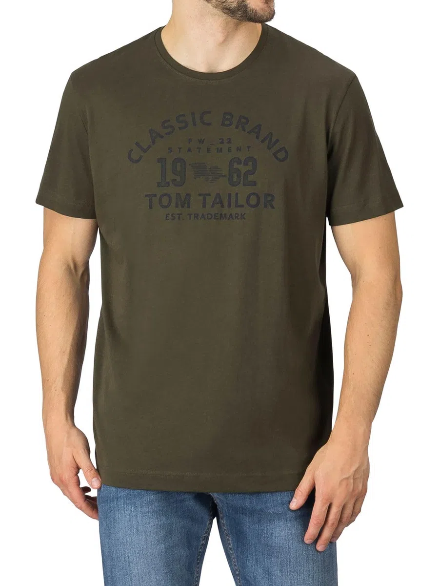 TOM TAILOR Camiseta para hombre, paquete de 4 unidades, cuello redondo, manga corta, corte regular, estampado de verano, 100% algodón, negro, blanco, verde, rojo, azul, gris