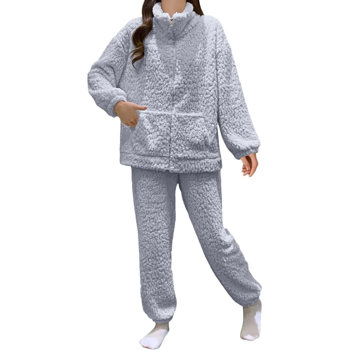 Pijama de Franela Suave de Invierno para una Ropa de Dormir térmica acogedora de Manga Larga con Elegante Estampado de Jacquard. Cómodo Conjunto de Dos Piezas para Noches frías.