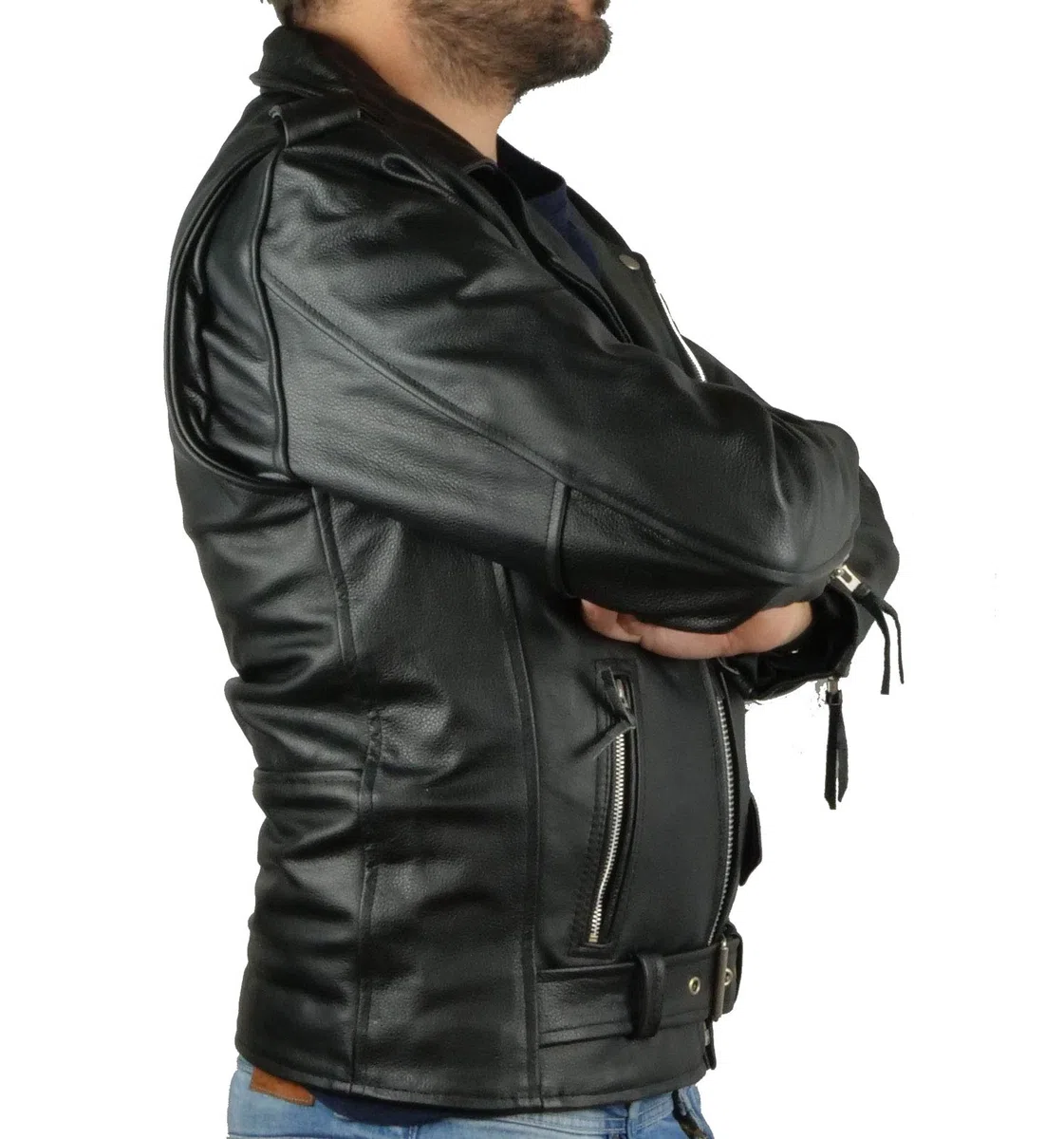 IGUANA CUSTOM CLOTHES Chaqueta Cruzada para Hombre de autentico Cuero de Vaca de Estilo rockero, Punk o Motero con cinturón y Forro, un Estilo clásico Que Nunca Pasa de Moda. (XS)