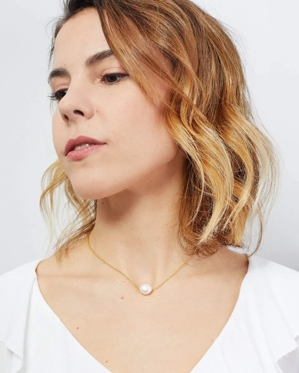 Secret & You Collar de Mujer de Perlas Cultivadas Barrocas de Agua Dulce - Cadena y Colgante Disponible en Acero Inoxidable y en Plata de Ley de 925 Bañada en Oro de 18k 38 a 45 cm de Largo