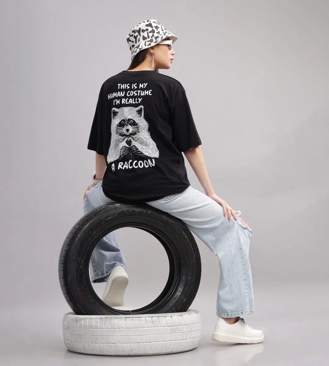 KYDA - Camiseta estampada para mujer, 100 % algodón puro, con hombros caídos y hombros caídos