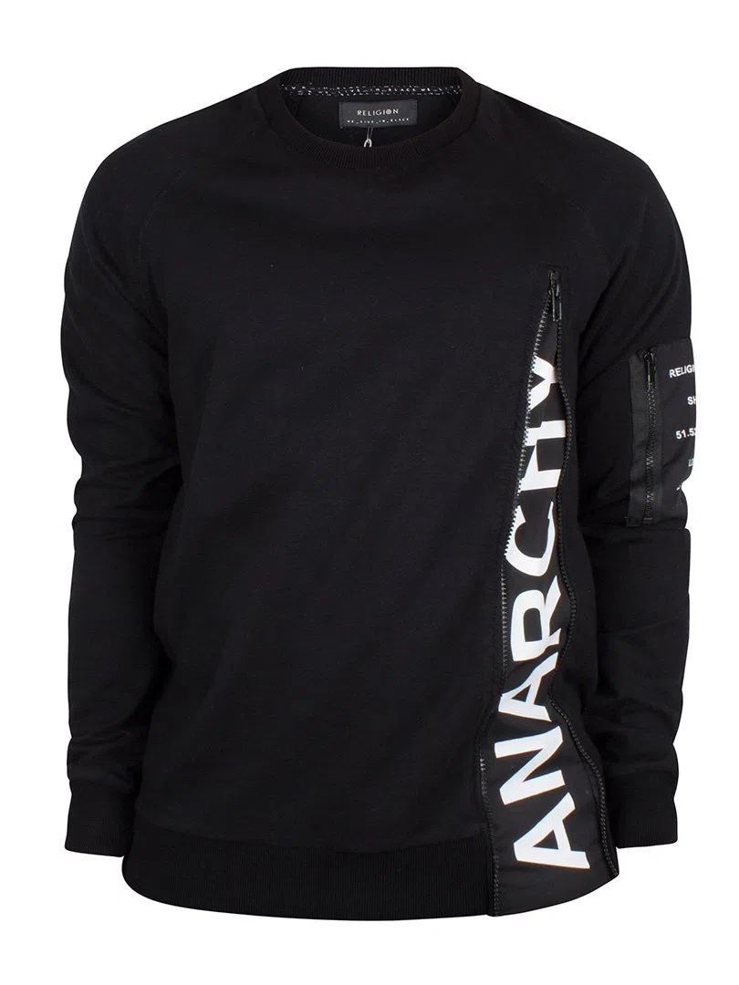Religion Hombre Anarquía Sudadera Zip, Negro, Medium