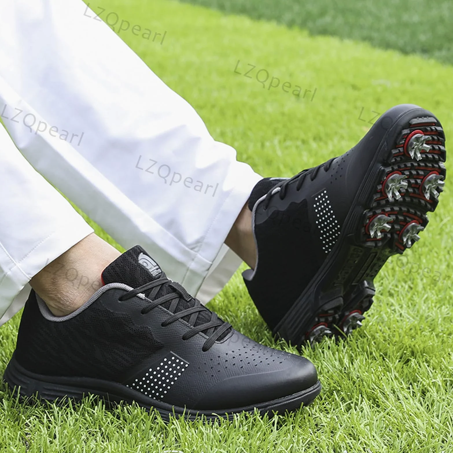 Zapatos De Golf Impermeables, Botas De Golf con Pinchos para Todo Clima, Cuatro Estaciones para Hombre, Zapatos Clásicos con Cordones Antideslizantes