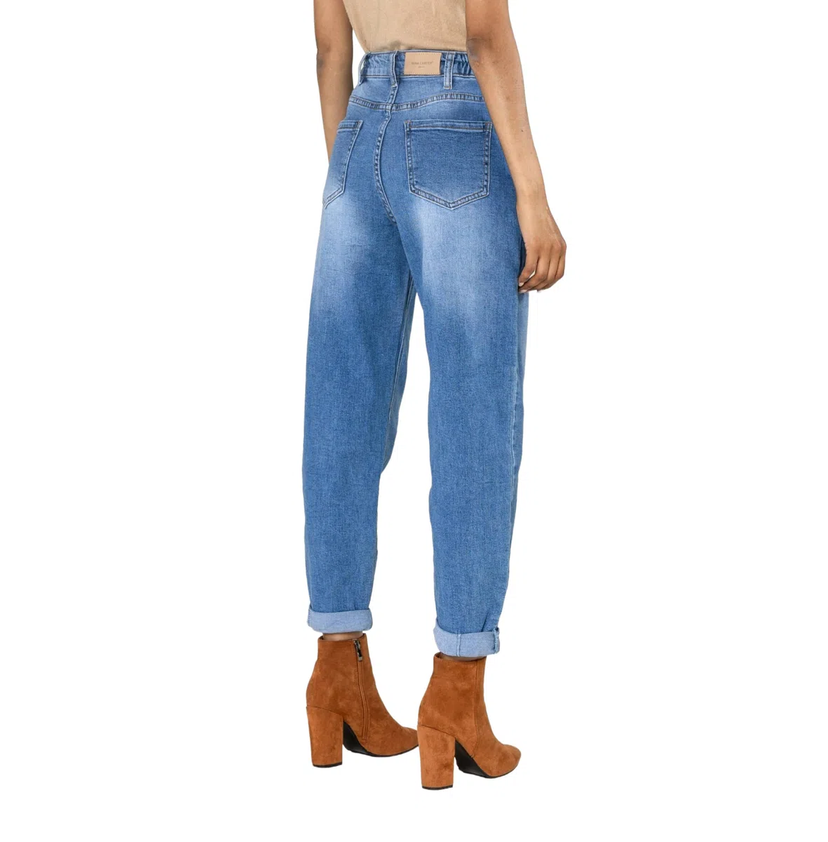 Nina Carter YY303 Pantalones vaqueros holgados de cintura alta para mujer, informales, de corte ancho, elásticos, aspecto desgastado