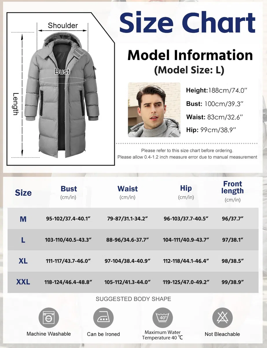 CMTOP Chaqueta Hombre Invierno con Capucha Cálido Chaqueta Acolchada Largo Hoodie Abrigo Invierno Casual Parka Cremallera Cazadora Acolchada Prueba de Viento con Bolsillos