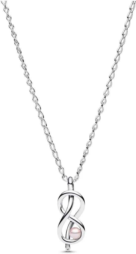 Pandora Moments 393762C01-50 Collier nœud Infini en Argent Sterling Avec zircone et Perle artificielle, Taille : 50 cm, 50 cm, Argent Sterling, Zircone cubique