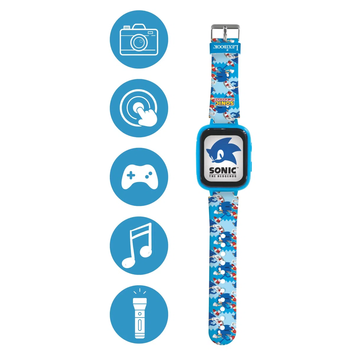 LEXIBOOK, Sonic, Reloj con Cámara, DMW070SNLXB | Pantalla táctil HD, cámara, MP3, altavoz, podómetro, 5 juegos