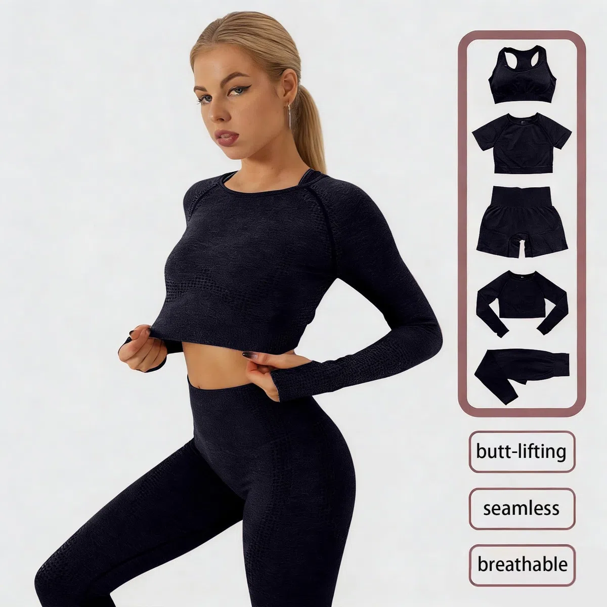 Sastre Mujer Elegante Traje Hawaiano Conjunto De Yoga 5 Piezas Para Una Sesión De Entrenamiento Completa Y Cómodo Base