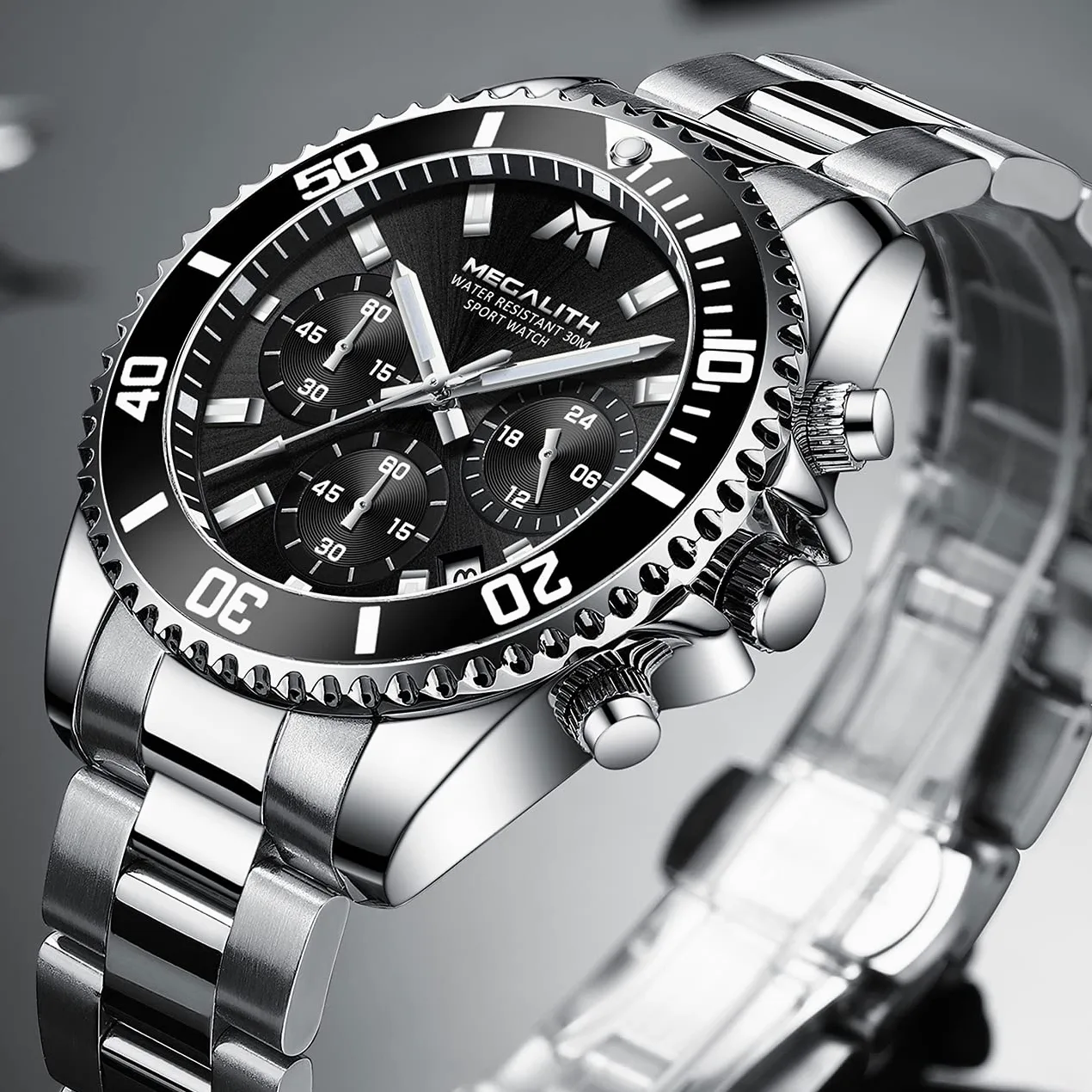 MEGALITH Relojes Hombre Acero Inoxidable Relojes Grande de Pulsera Cronógrafo Impermeable Elegante Reloj Analógico Hombre Diseñador Luminosa Fecha, Regalos para Hombres