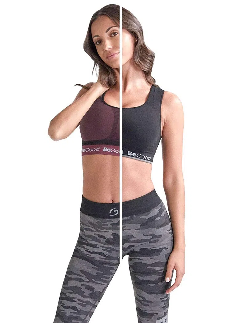 BeGood - Top deportivo reversible burdeos-negro y gris-negro hidratante con doble sujeción