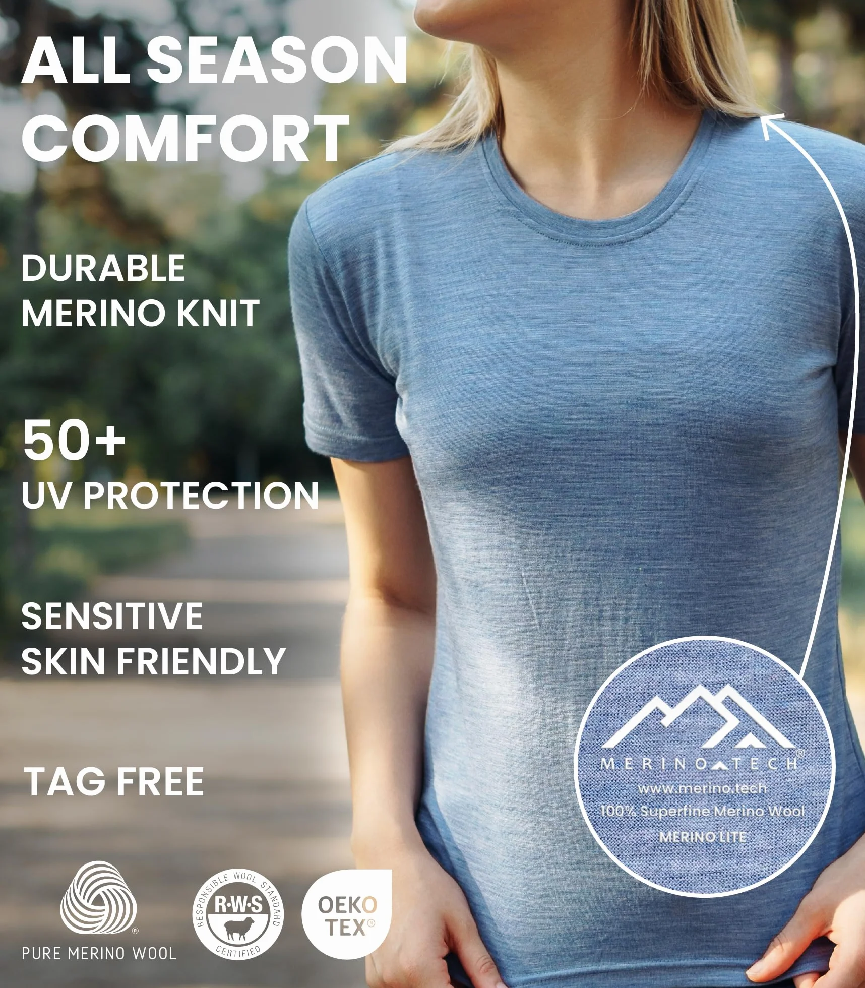 Merino.tech Camiseta Lana Merino Mujer — 100% Merino Lana Camiseta Interior Mujer con Calcetine (Large, Creamy V-Neck)