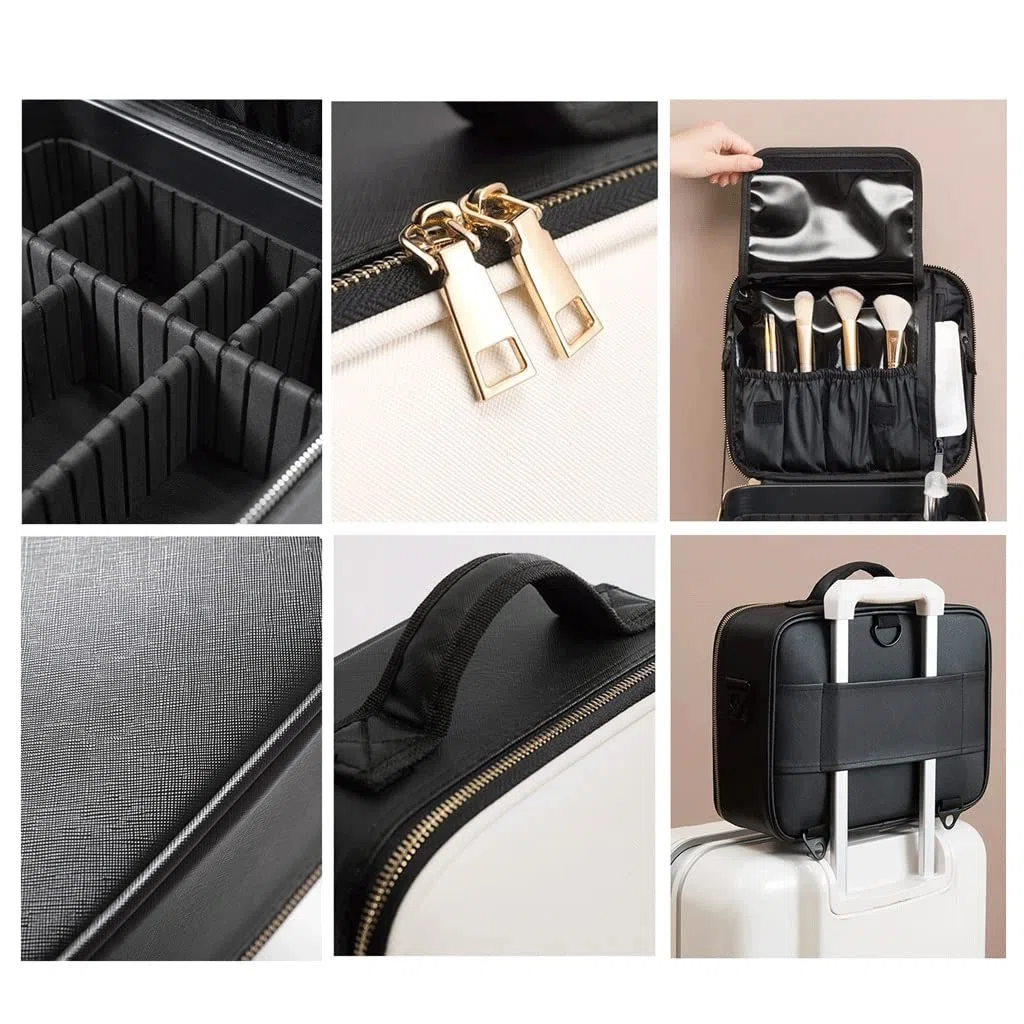 Organizador de pintalabios Organizador de cosméticos portátil, neceser de viaje con varios compartimentos de cuero for artistas de maquillaje, Kit de maquillaje profesional Organizador de maquillaje (