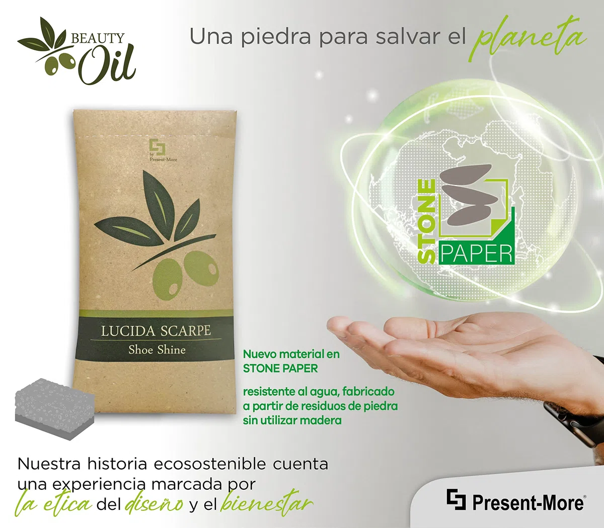 PRESENT-MORE Limpiador zapatillas Beauty Oil - Limpia zapatillas 250 unidades para Hoteles y B&B | Limpia zapatillas embolsado individualmente y envasado en material Stone Paper