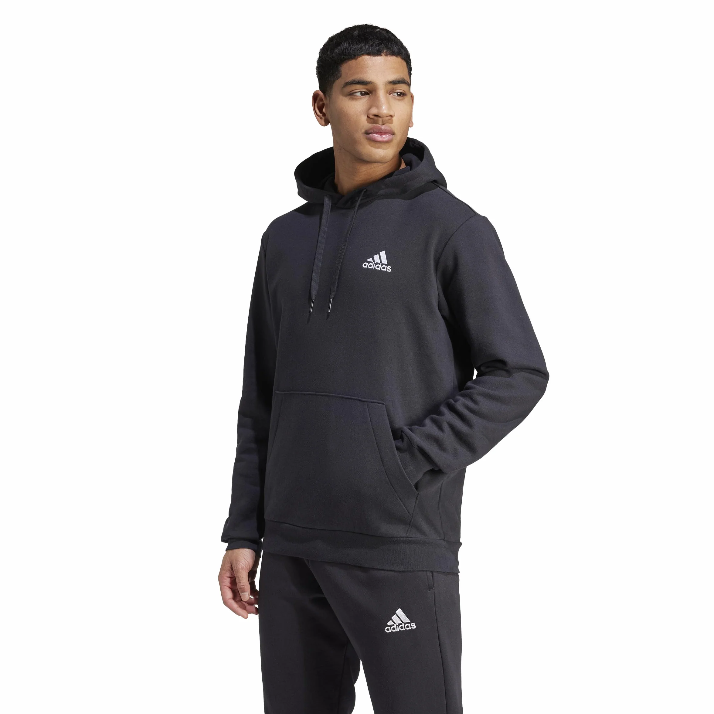 adidas Hombre Essentials Fleece Hoodie, Black / White, S