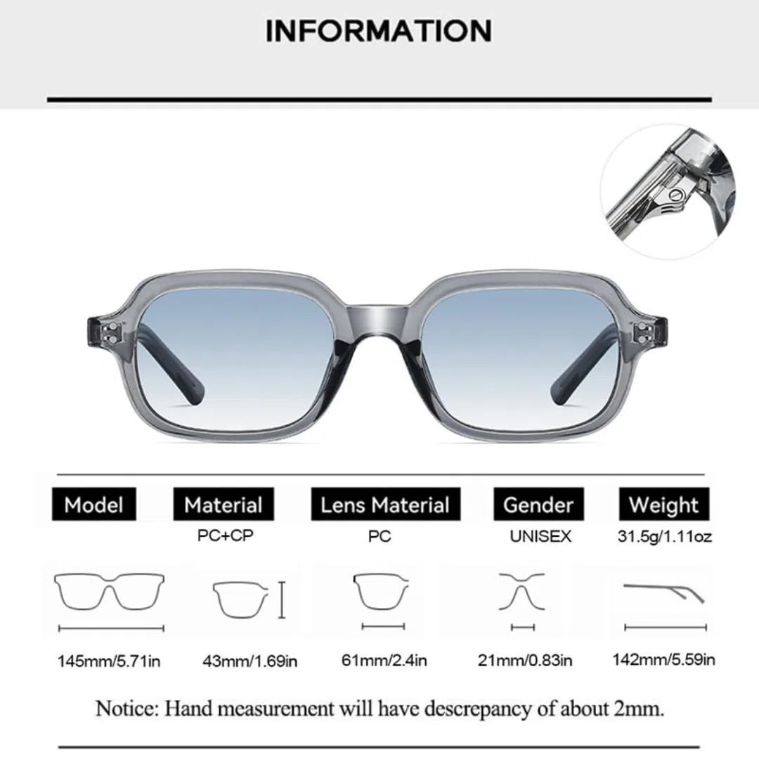 Gafas de sol de lujo para mujer, pequeñas, rectangulares, de metal, con remaches de moda, para hombre, con protección UV400.