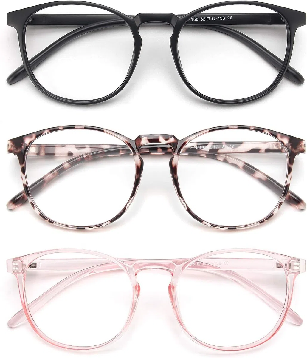IBOANN Gafas de bloqueo de luz azul para mujer, paquete de 3 | Luz azul y protección UV, marcos redondos, estilo listo para pantalla, elegante y cómodo