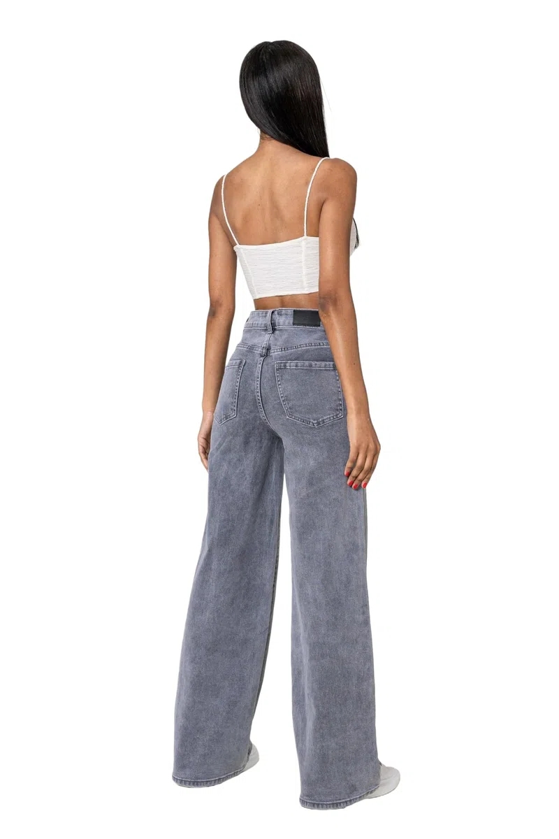 Nina Carter YY300 Pantalones vaqueros de cintura alta para mujer, pierna ancha, elásticos, aspecto desgastado