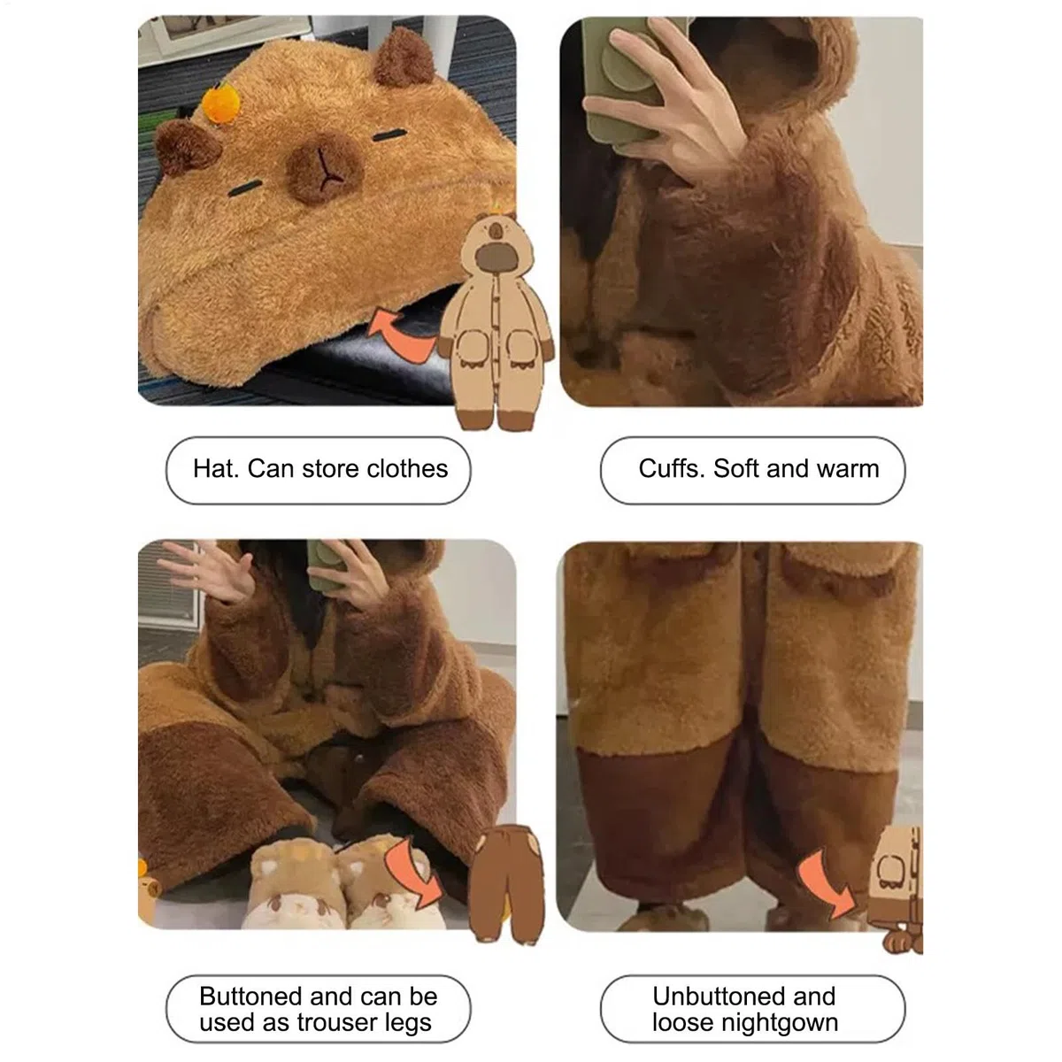 Pijamas Capybara - Disfraz de Capibara para adultos, pijama de animal para dormir, lindo pijama para adultos, ropa de dormir suave para cosplay, niños y adultos